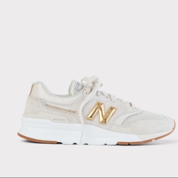 new balance white and gold sneakers